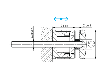 Punkthalter FLEX Schwarz PVD GLANZ Edelstahl V2A flexibel ∅50 mm für Glas 8,00-17,52 mm Black